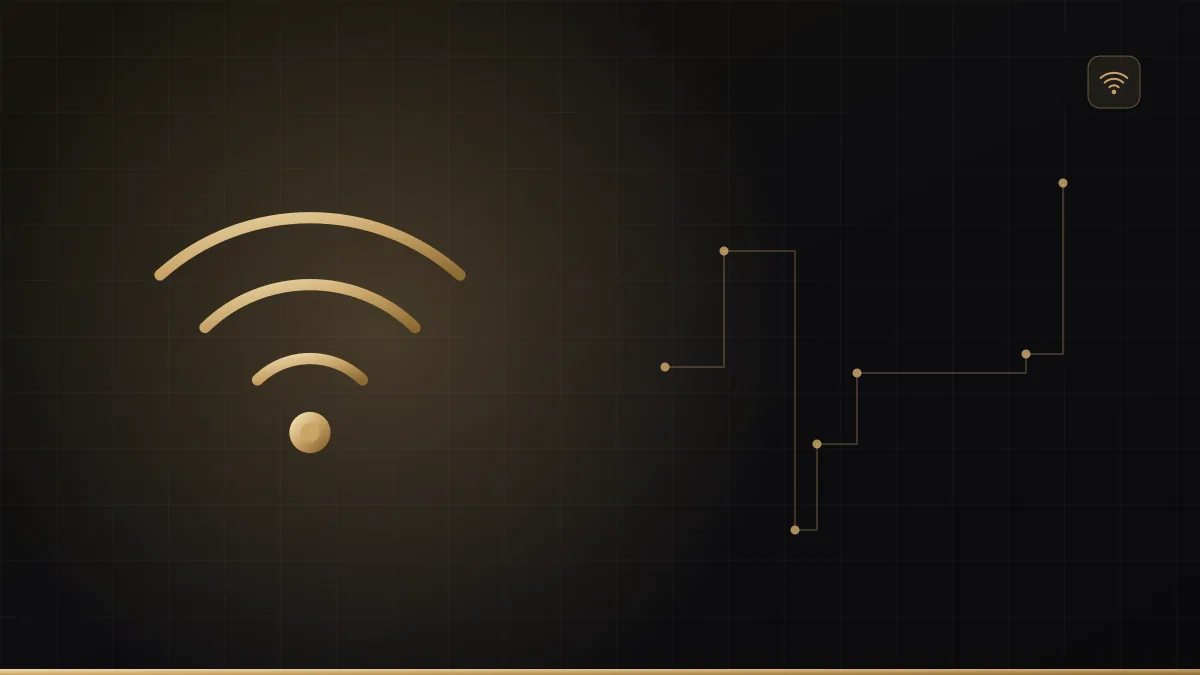 Roteador e access point lado a lado em arte tecnológica dourada sobre fundo escuro