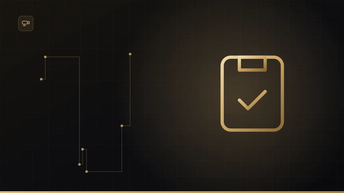Checklist de planejamento de CFTV residencial em estilo tecnológico dourado